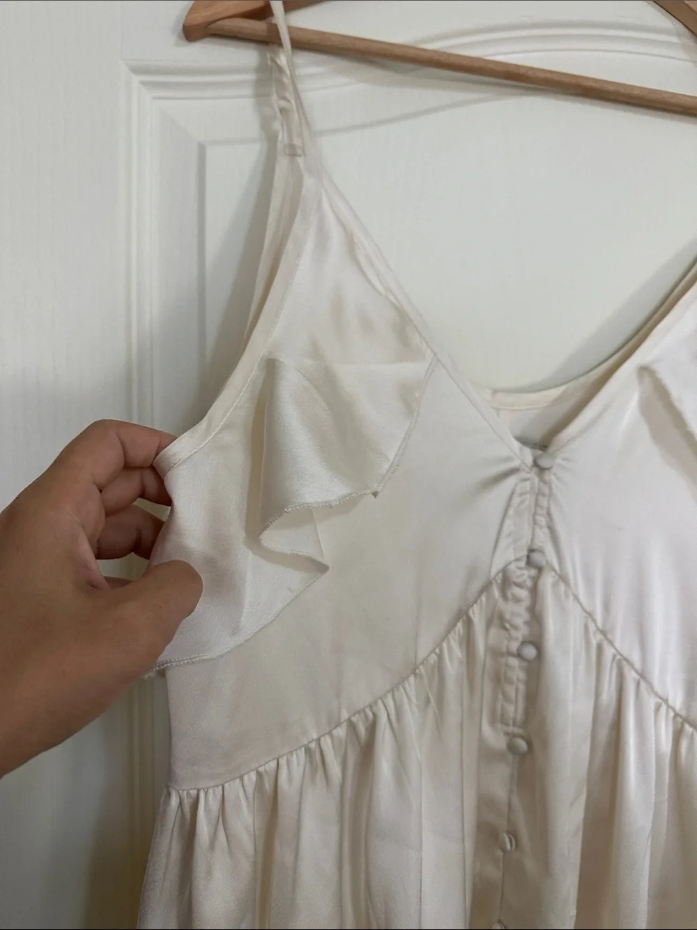 ASOS Cream Slip Maxi Dress with Ruffle Straps - Picture 3 of 6